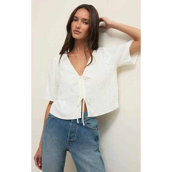 Z SUPPLY Tops - NEW Z SUPPLY la belle linen cropped top in white